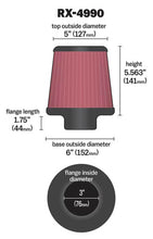 Load image into Gallery viewer, K&amp;N Filter Universal X Stream Clamp-On 3 inch Flange 6 inch Base  5 inch Top 5 9/16 inch Height - RX-4990