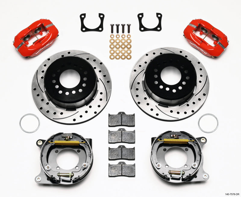 Wilwood Forged Dynalite P/S Park Brake Kit Drilled Red Chevy 12 Bolt-Spec 3.15in Bearing - 140-7578-DR