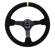 Load image into Gallery viewer, NRG Reinforced Steering Wheel (350mm / 3in. Deep) Blk Suede/X-Stitch w/5mm Blk Spoke &amp; Yellow CM - RST-036MB-S-Y