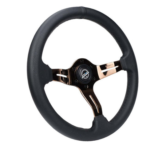NRG Light Weight Gaming Steering Wheel - Splitz 350mm 3 Rose Gold Spokes Slits - Leather - ST-010RG-PR