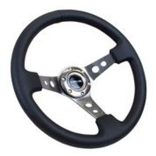 Load image into Gallery viewer, NRG Reinforced Steering Wheel (350mm / 3in. Deep) Blk Leather w/Gunmetal Circle Cutout Spokes - RST-006GM