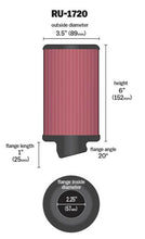 Load image into Gallery viewer, K&amp;N Filter Universal Rubber Round Air Filter 20 Deg Flange Angle 2.25in Flange ID x 3.5in OD x 6in H - RU-1720