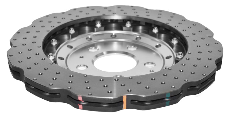 DBA 13-16 Audi RS5 (w/Scalloped edge Iron Discs) Rear 5000 Series Drilled Wavy Rotor w/Silver Hat - DBA52835WSLVXD