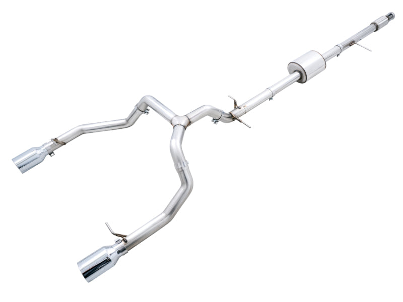 AWE Tuning 4th Gen GM 1500 5.3L 0FG Cat-Back Split Rear Exit (Flat Bumper) - Quad Chrome Tips - 3015-32205