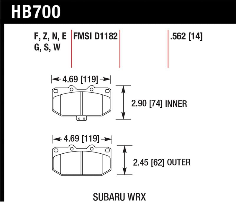 Hawk 06-07 Subaru Impreza WRX DTC-60 Front Race Brake Pads - HB700G.562