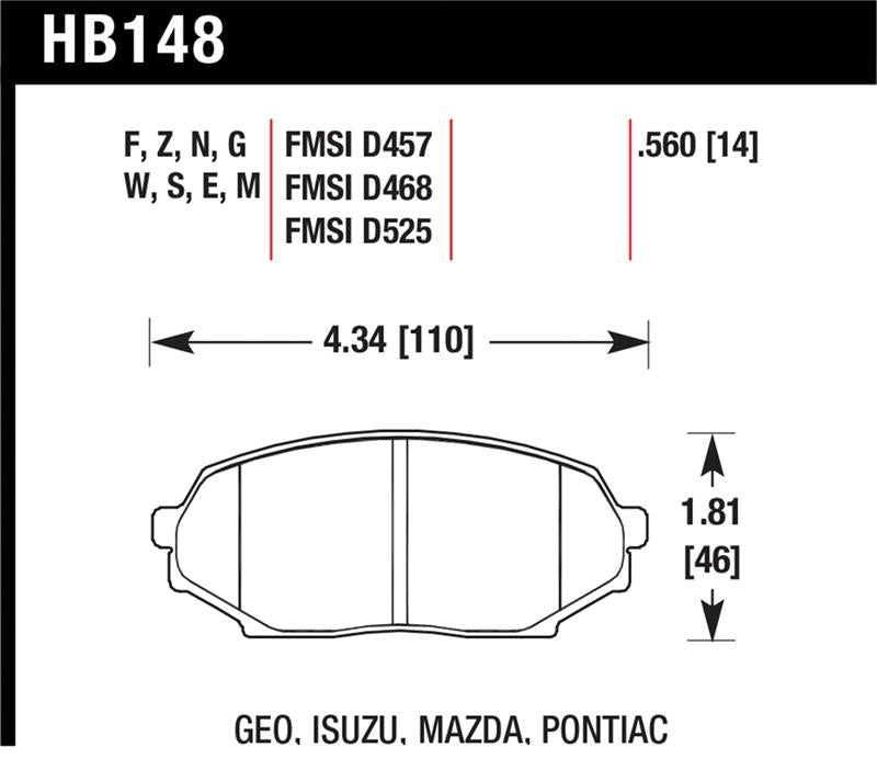 Hawk 89-93 Miata Blue 9012 Race Front Brake Pads D525 - HB148E.560