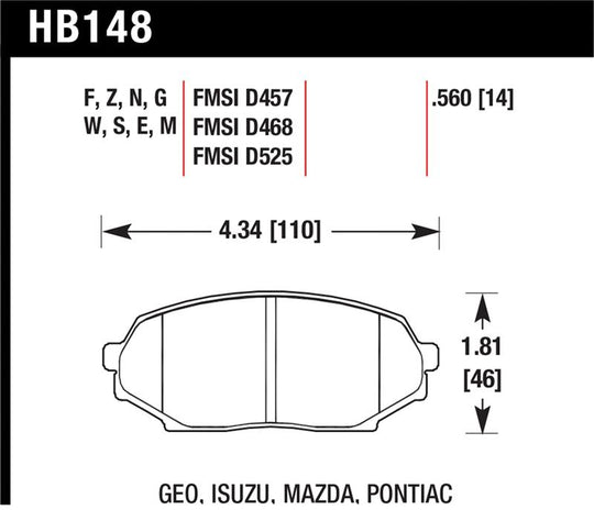 Hawk 89-93 Miata Blue 9012 Race Front Brake Pads D525 - HB148E.560