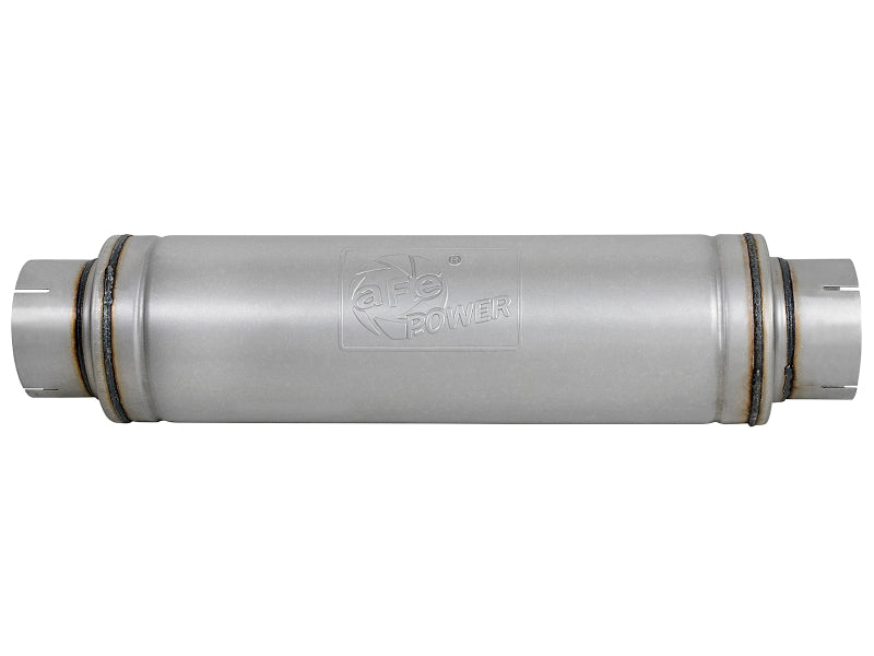 aFe ATLAS Aluminized Steel Muffler 5in Center/Center 24in L x 7in Diameter - Round Body - 49M00023