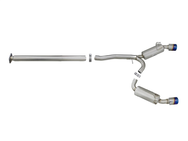 aFe Takeda 3in. to 2.5in. 304 SS C/B Exhaust 08-15 Mitsubishi EVO I4-2.0L (t) - Blue Flamed Tips - 49-36701-L
