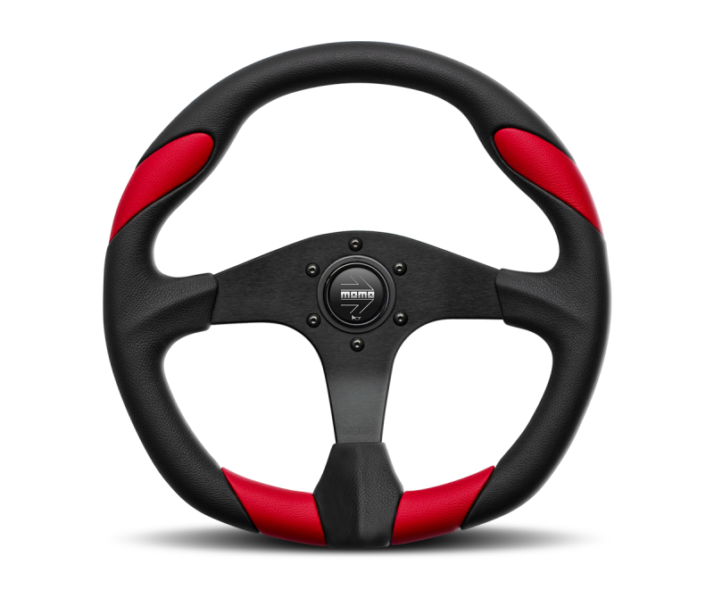 Momo Retro Steering Wheel 360 mm - 4 Black Leather/Wht Stitch/Brushed Spokes - RET36BK2S