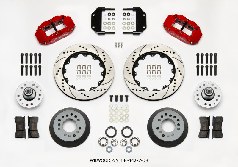 Wilwood Narrow Superlite 6R Front Hub Kit 14.00in Drill Red Magnum Force Drop Spindle - 140-14277-DR