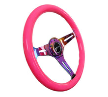 Load image into Gallery viewer, NRG Classic Wood Grain Steering Wheel (350mm) Neon Pink Painted Grip w/Neochrome 3-Spoke Center - ST-015MC-NPK