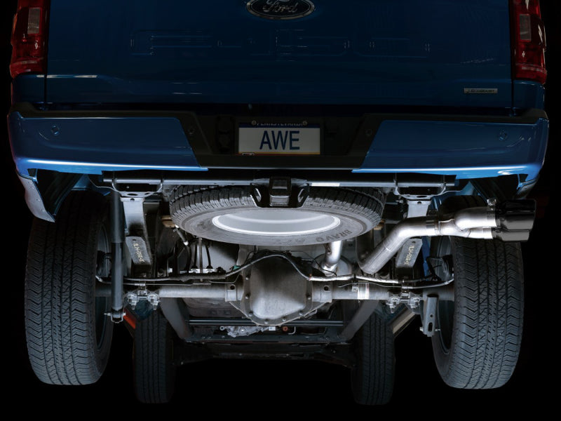 AWE 21+ Ford F150 Dual Side Exit Cat-Back Exhaust - 4.5in Diamond Black Tips *For Stock Y-Pipe Only - 3015-23059