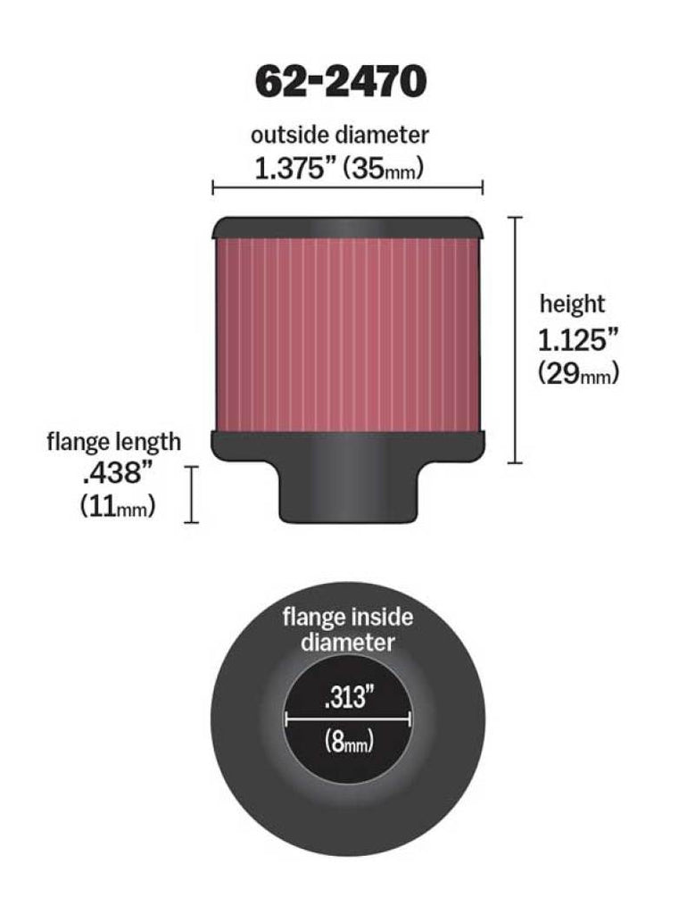 K&N .315/.431 Flange 1 3/8 inch OD 1.5 inch H Clamp On Crankcase Vent Filter - 62-2470