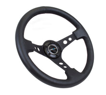 Load image into Gallery viewer, NRG Reinforced Steering Wheel (350mm / 3in. Deep) Blk Leather w/Blk Spoke &amp; Circle Cutouts - RST-006BK