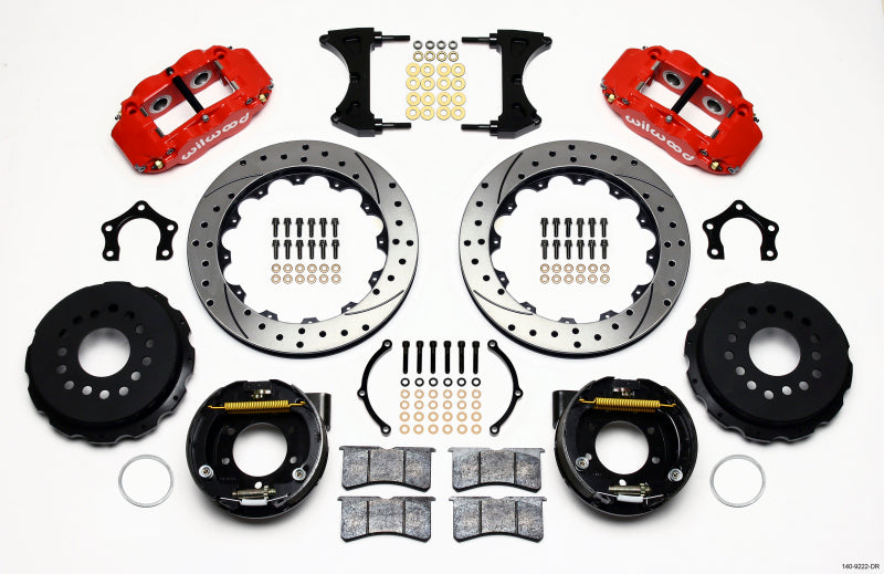 Wilwood Narrow Superlite 4R Rear P-Brk Kit 12.88in Drilled Red Mopar/Dana 2.36in Off w/Snap Ring - 140-9222-DR