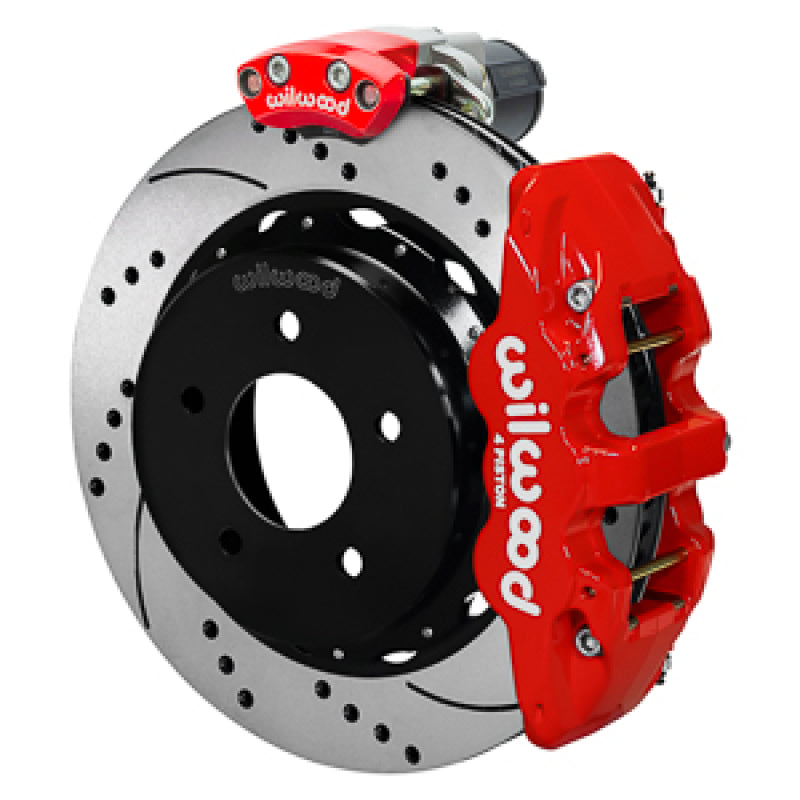 Wilwood 88-98 GM C1500 Aero4 Rear Elec. Parking Brake Kit 14in SRP Rotor 3.25in Offset - Red - 140-18046-DR