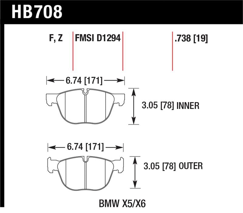Hawk 07-08 BMW X5 3.0si/4.8i / 09-13 X5 Xdrive / 08-13 X6 Xdrive HPS Front Brake Pads - HB708F.738