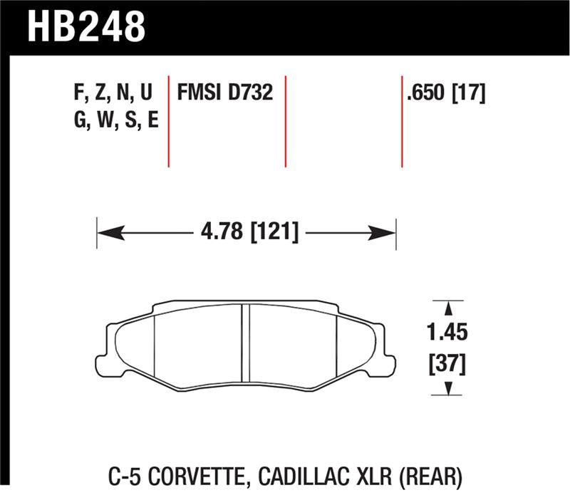 Hawk 97-06 Corvette (incl C5 Z06) HP+ Street Rear Brake Pads - HB248N.650