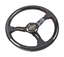 Load image into Gallery viewer, NRG Carbon Fiber Steering Wheel (350mm /1.5in. Deep) Leather Trim w/Red Stitch &amp; Slit Cutout Spokes - ST-010CFRS