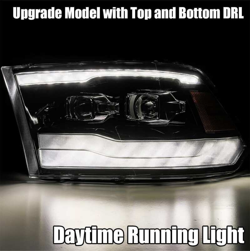 AlphaRex 09-18 Dodge Ram 1500HD PRO-Series Projector Headlights Plank Style Black w/Seq Signal/DRL - 880597