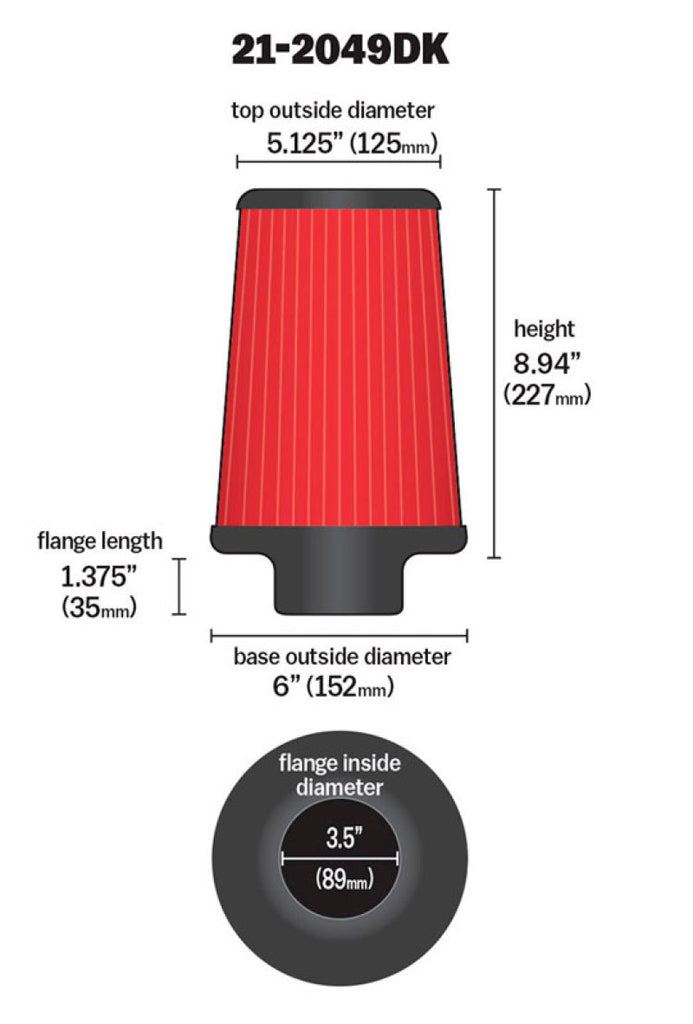 AEM 3.5 in Short Neck 9 in Element Filter - 21-2049DK
