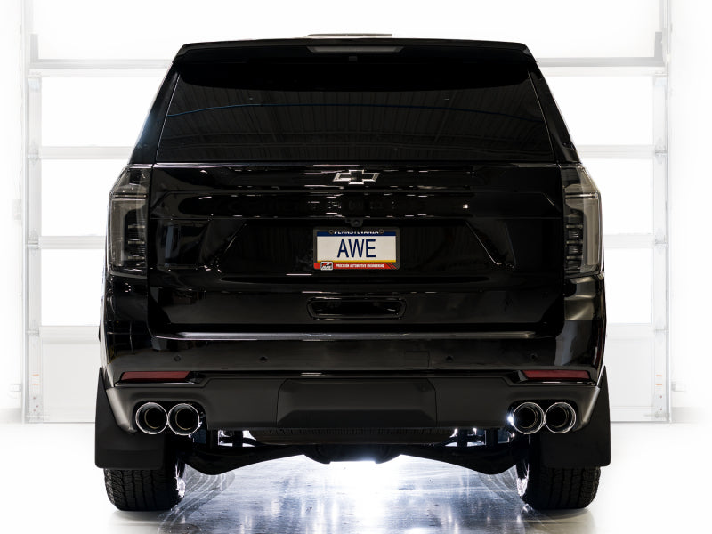 AWE Tuning 2021+ GMC Tahoe/Yukon 5.3L 0FG Split Rear Exit Catback Exhaust - Quad Chrome Silver Tips - 3015-42006