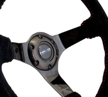 Load image into Gallery viewer, NRG Reinforced Steering Wheel (350mm / 3in. Deep) Blk Suede w/Red BBall Stitch &amp; Black 3-Spoke - RST-036BK-S