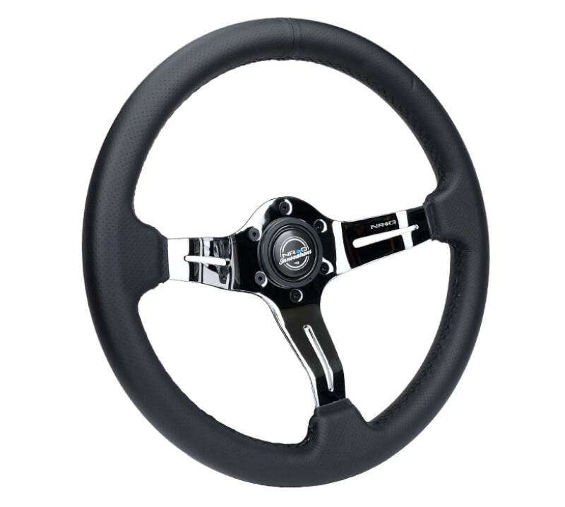 NRG Light Weight Gaming Steering Wheel - Splitz Chrome Silver Spokes Perforated Leather - ST-010CH-PR