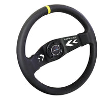 Load image into Gallery viewer, NRG Reinforced Steering Wheel (350mm / 3in Deep) Blk Leather w/NRG Arrow-Cut 2-Spoke &amp; Sgl Yellow CM - RST-022R-Y