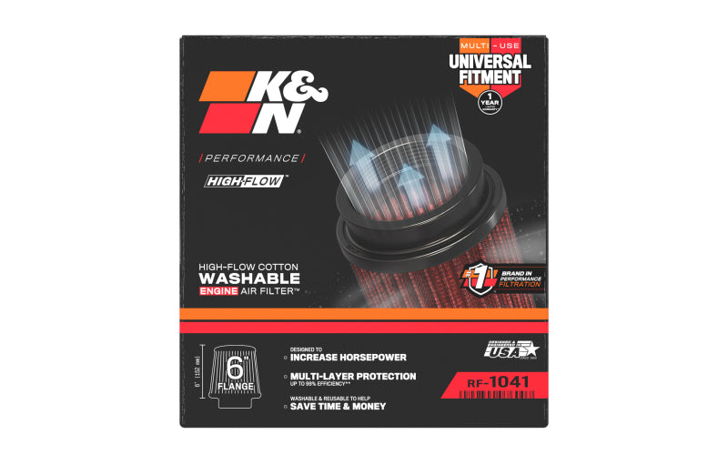 K&N Round Tapered Universal Air Filter 6 inch Flange 7 1/2 inch Base 5 inch Top 7 1/2 inch Height - RF-1041