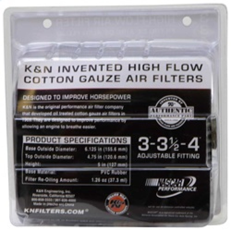 K&N Universal Filter Chrome Round Tapered White - 4in Flange ID x 1.125in Flange Length x 5.5in H - RG-1001WT