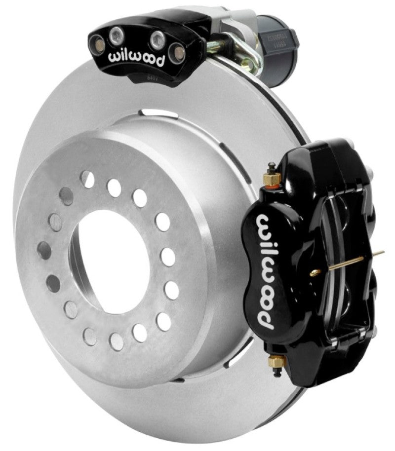 Wilwood Forged Dynalite Rear Electronic Parking Brake Kit - Black Powder Coat Caliper - Plain Rotor - 140-16130