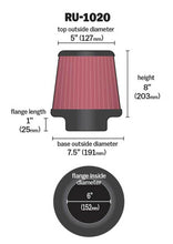 Load image into Gallery viewer, K&amp;N Universal Tapered Filter 6in Flange ID x 7.5in Base OD x 5in Top OD x 8in Height - RU-1020