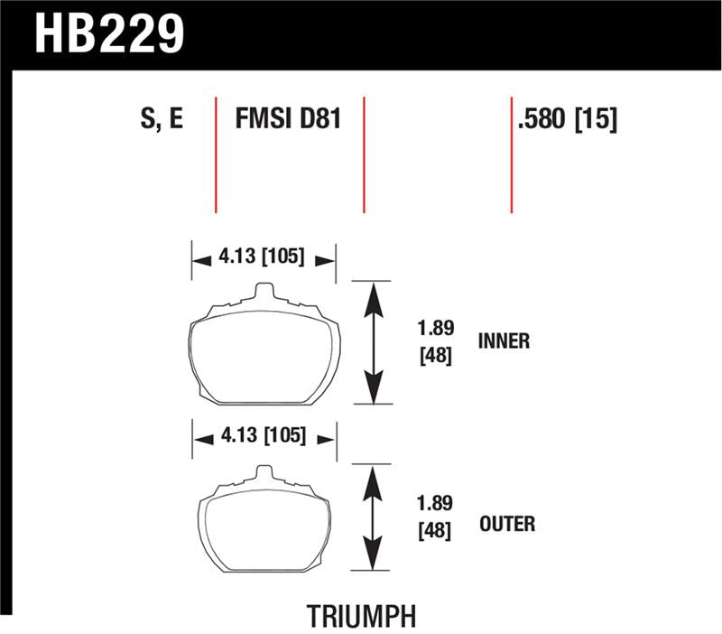 Hawk70-73 Triumph Stag Blue 9012 Race Front Brake Pads - HB229E.580