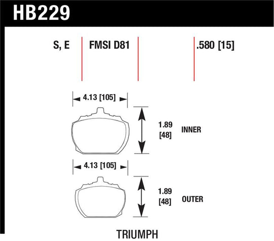 Hawk70-73 Triumph Stag Blue 9012 Race Front Brake Pads - HB229E.580
