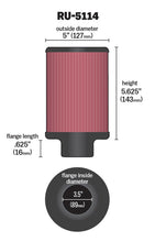 Load image into Gallery viewer, K&amp;N Filter Universal Rubber Filter 3.5in Flange ID x 5in OD x 5.625in H - RU-5114