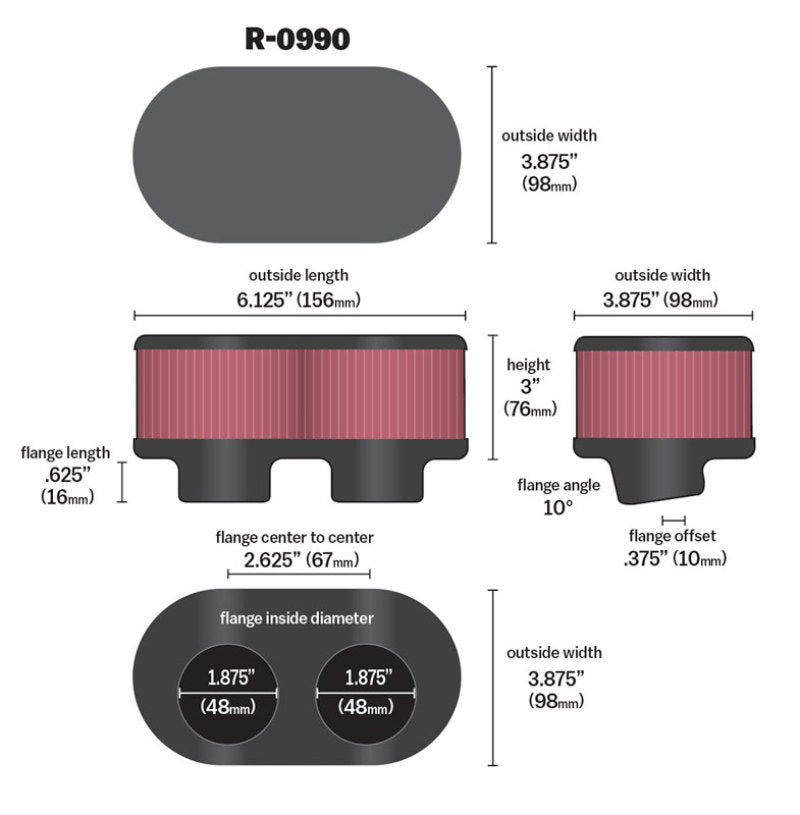 K&N Universal Rubber Filter - R-0990