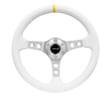 Load image into Gallery viewer, NRG Reinforced Steering Wheel (350mm / 3in. Deep) White Leather w/Silver Spoke &amp; Single Yellow Mark - RST-006WT-Y