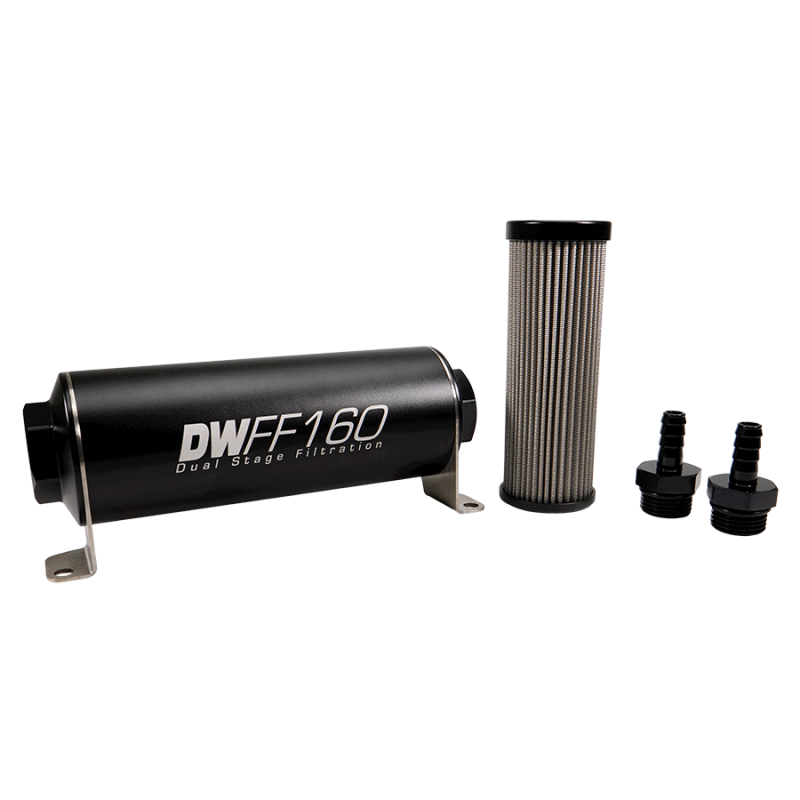 DeatschWerks Stainless Steel 3/8in 10 Micron Universal Inline Fuel Filter Housing Kit (160mm) - 8-03-160-010K-38