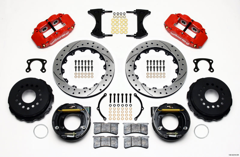 Wilwood Narrow Superlite 4R Rear P-Brk Kit 12.88in Drilled Red Big Ford New Style 2.36in Offset - 140-9218-DR