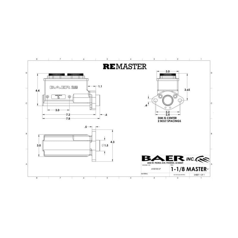 Baer Brakes GM/Ford 1-1/8in Bore Remaster 2-Bolt Master Cylinder Kit - Black - 6805205