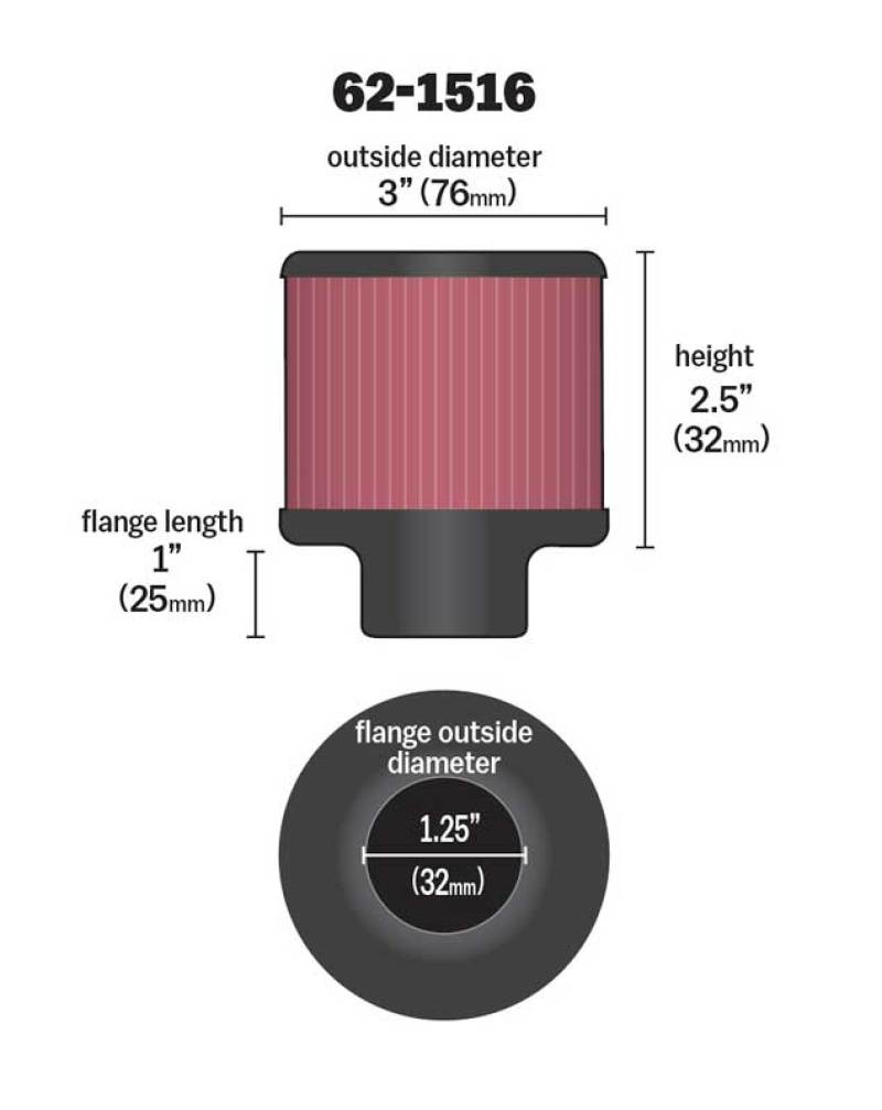 K&N 1in Flange L x 3in OD x 2.5in Height Clamp On Crankcase Vent Filter - 62-1516