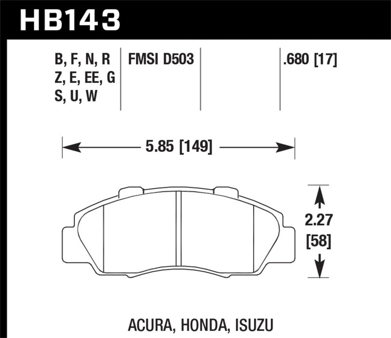 Hawk 97-99 Acura CL/97-01 Integra Type-R /  97-01 Honda CRV/Prelude DTC-60 Race Front Brake Pads - HB143G.680