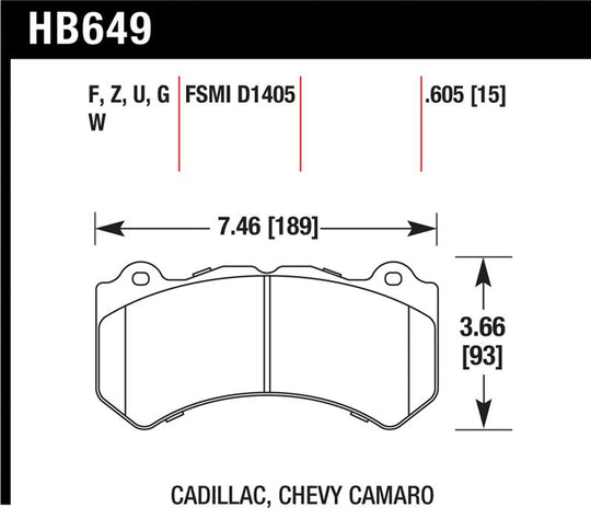 Hawk 08-12 Cadillac CTS-V / 12 Jeep Grand Cherokee (WK2) SRT8 DTC-30 Front Race Brake Pads - HB649W.605
