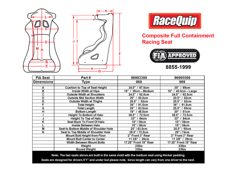 RaceQuip FIA Containment Racing Seat - Medium - 96993399RQP