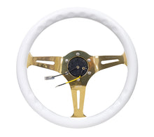 Load image into Gallery viewer, NRG Classic Wood Grain Steering Wheel (350mm) White Grip w/Chrome Gold 3-Spoke Center - ST-015CG-WT