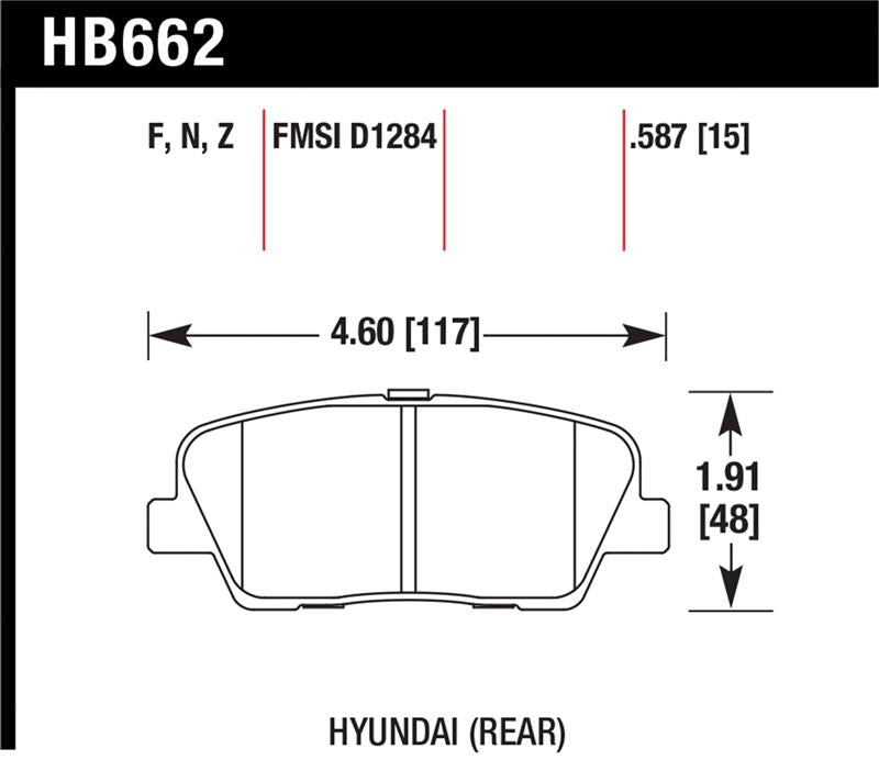Hawk 10 Hyundai Genesis Coupe (w/o Brembo Breaks) HP+ Autocross 15mm Rear Brake Pads - HB662N.587