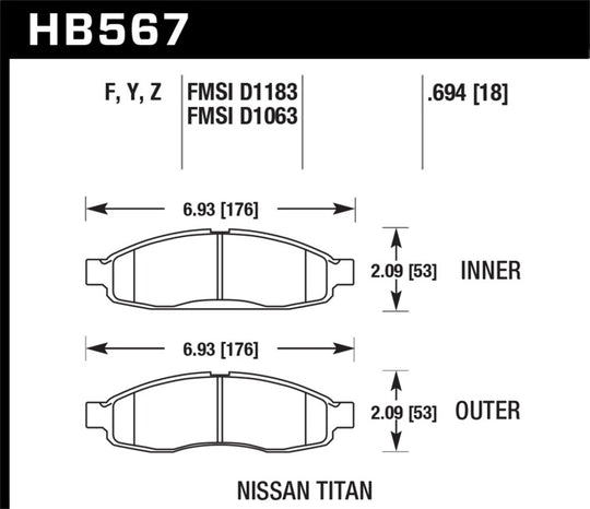 Hawk 04-06 Infiniti QX56 / 05-06 Armada / 04 Pathfinder / 04-07 Titan LTS Street Front Brake Pads - HB567Y.694