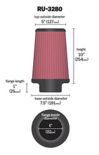 Load image into Gallery viewer, K&amp;N Filter Universal Rubber Filter 6 inch Flange 7.5 inch Base 5 inch Top 10 inch Height - RU-3280